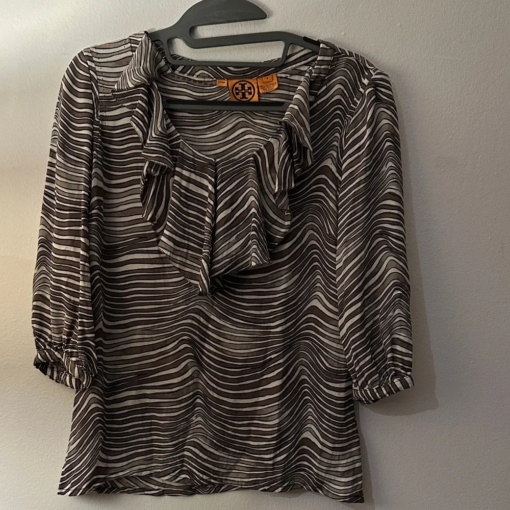 Tory Burch Black and White Striped Blouse - Preloved